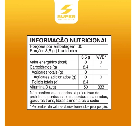 Tabela com informações nutricionais de Gummy Vit D3 Sunshine Sabor Manga.