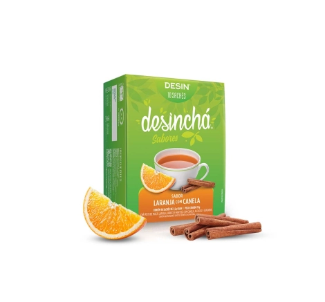 embalagem chá desinchá para desinchar 10 sachês sabor laranja com canela