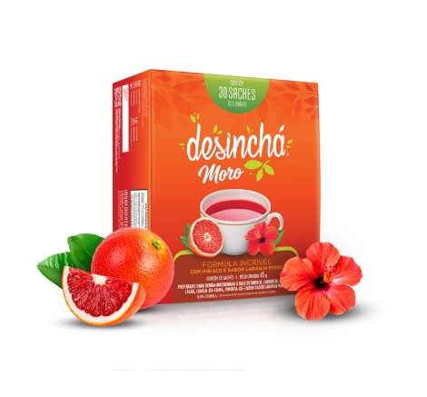 embalagem chá Laranja Moro e hibisco da Desinchá 30 sachês embalagem chá Laranja Moro e hibisco da Desinchá 30 sachês