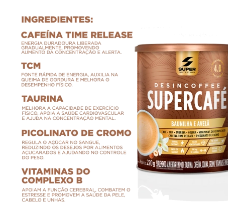 Ingredientes Supercafé Desincoffee Baunilha com Avelã 220g Ingredientes Supercafé Desincoffee Baunilha com Avelã 220g