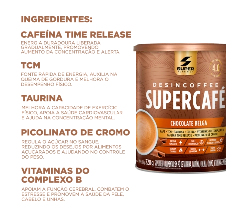 Lata Supercafé Desincoffee Chocolate Belga 220g Benefícios Lata Supercafé Desincoffee Chocolate Belga 220g Benefícios
