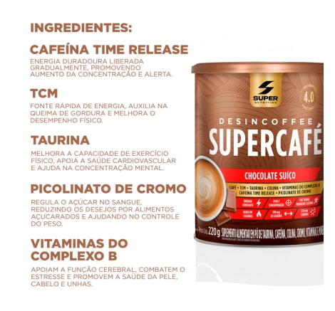 Ingredientes Supercafé desincoffee Chocolate Suíço 220g Ingredientes Supercafé desincoffee Chocolate Suíço 220g
