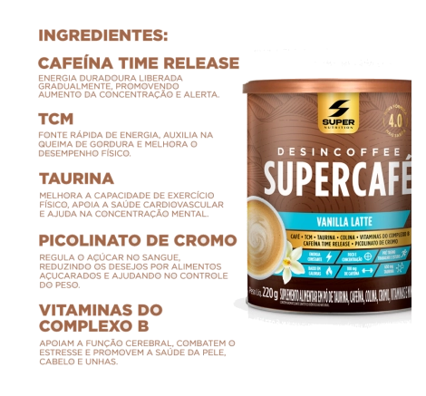 Ingredientes Supercafé Vanilla Latte 220g Ingredientes Supercafé Vanilla Latte 220g